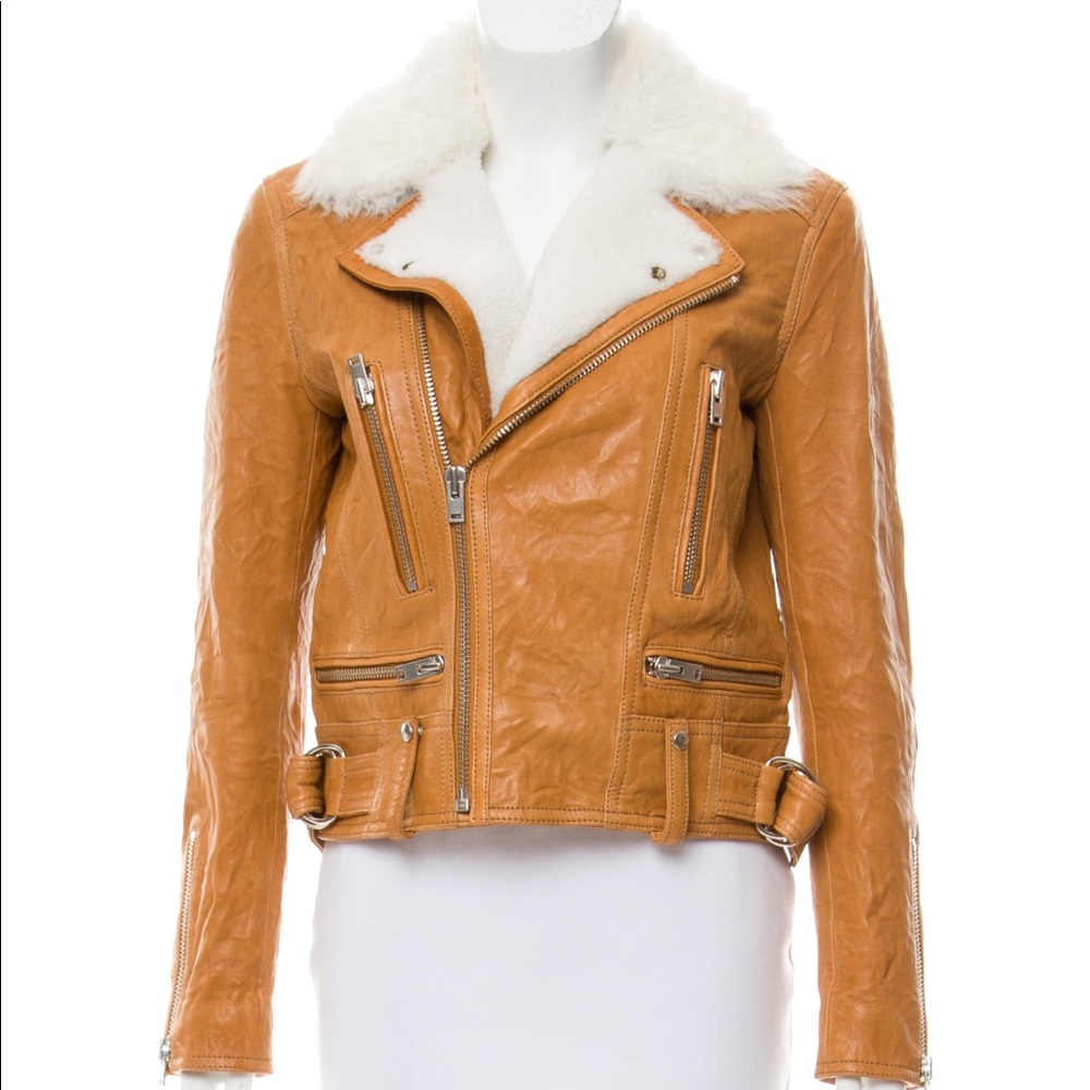 Iro Noemie Camel Shearling Leather Jacket - Picture 6 of 8